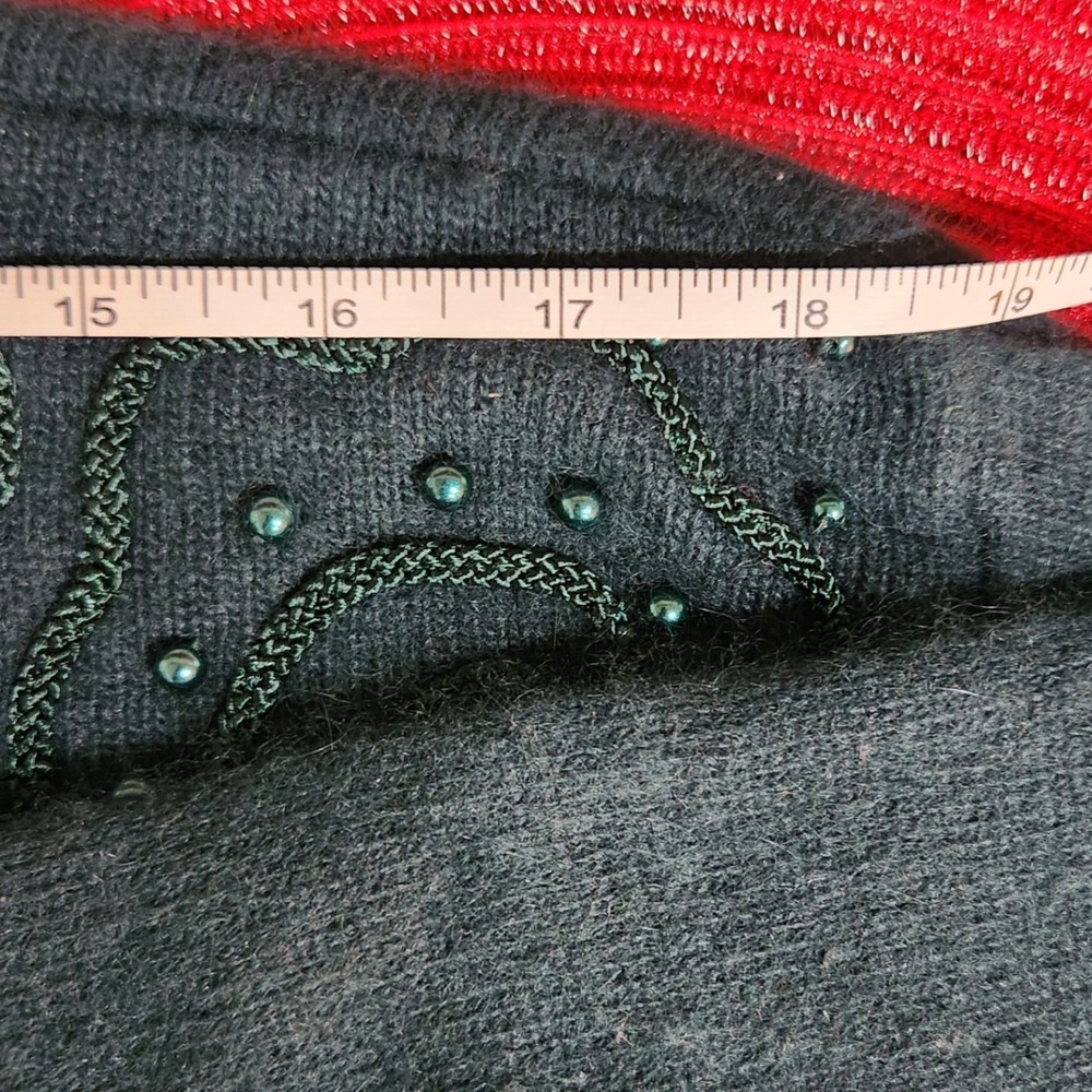 Vintage Cavalini Grandmacore Angora Rabbit & Wool Green jeweled Sweater small - Picture 7 of 8